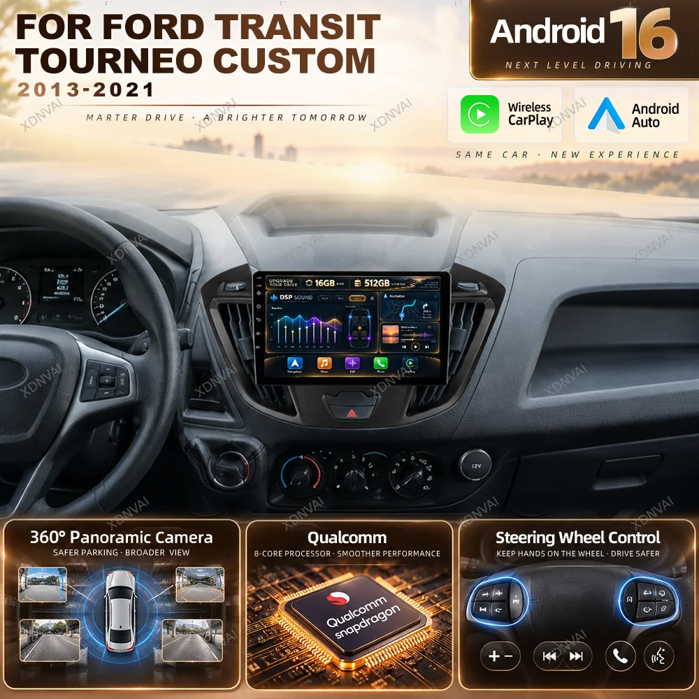Android 16 Car Radio Multimedia For Ford Transit Tourneo Custom 2013-2021 Video Player Carplay GPS 5G WIFI RDS BT