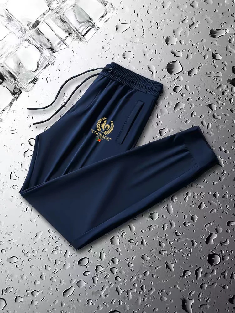 

Ice Silk Chien Pattern Men's Summer Lightweight Qui Dry Running Casual Long Pants Faionable Breathable Comfortable Fit