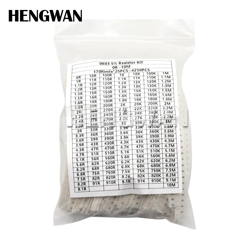 

5% 170Values 0402 0603 0805 1206 SMD Chip Resistor Assorted Kit 0R - 10M ohm Resistance Samples Set