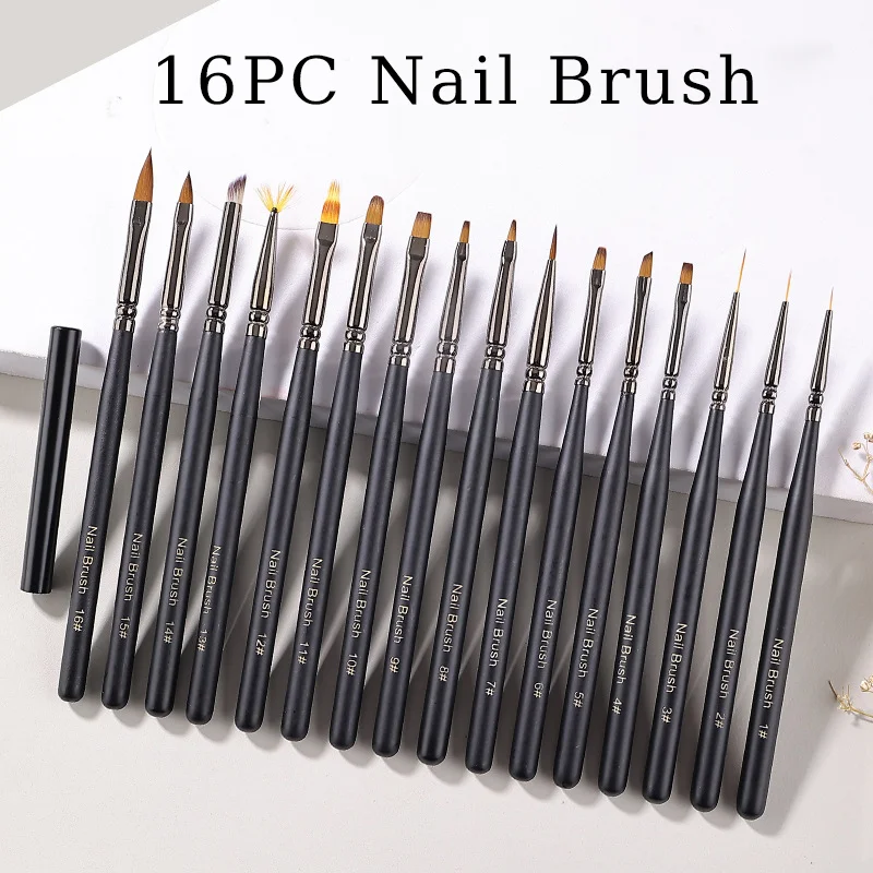 Eval 16Pcs Nail Art Penselen Set Nylon Hair Nail Brush Acryl Uv Gel Brush Nail Liner Schilderij Tekening Borstel manicure Borstel