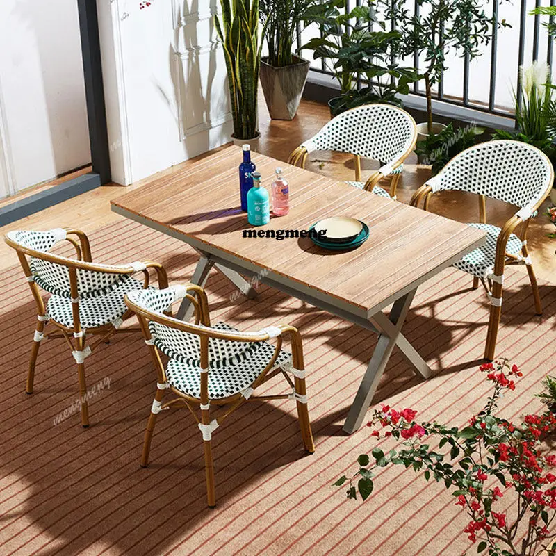 

Outdoor white rattan chair balcony courtyard rattan leisure dining chair combination milk tea shop household table and chair