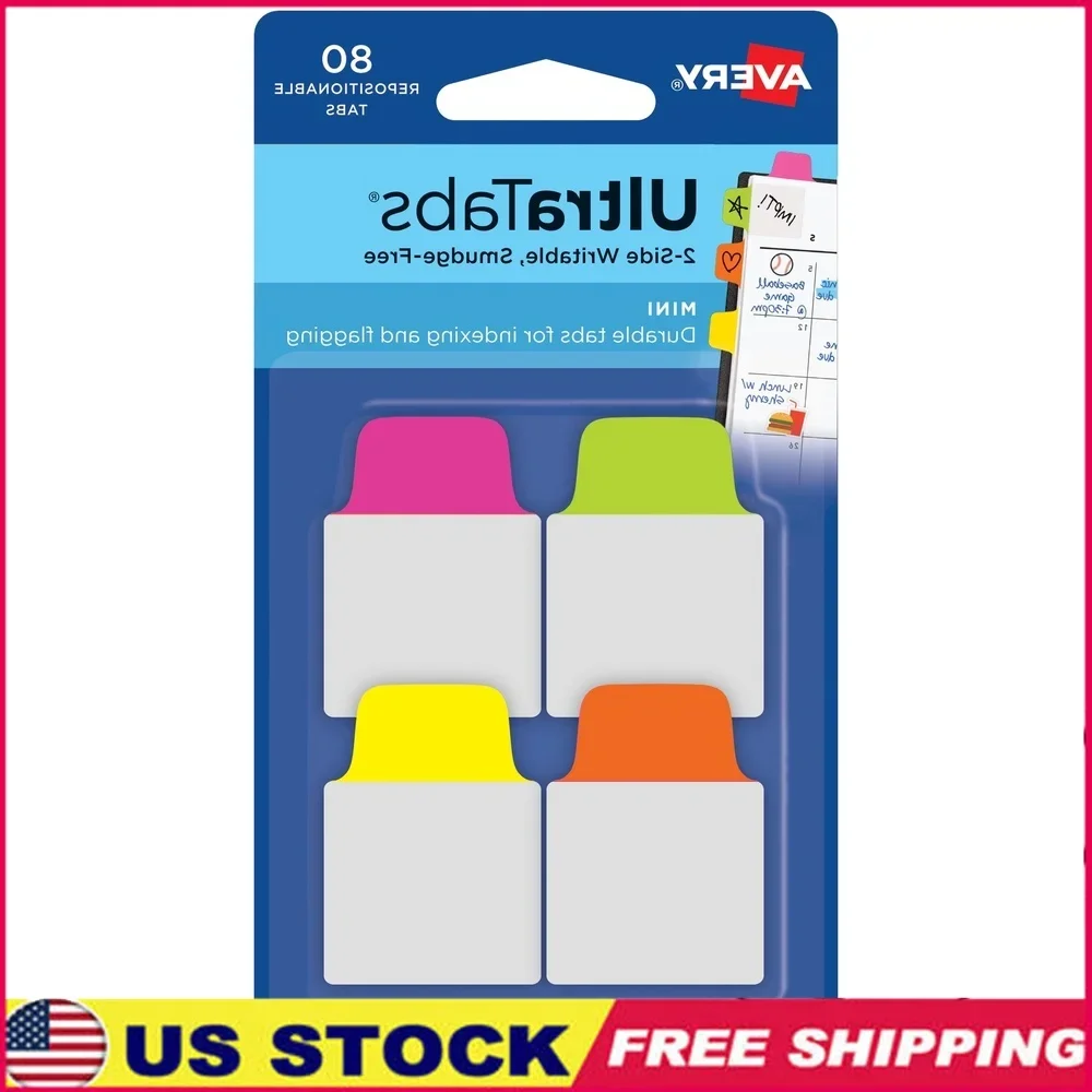 

80 Assorted Neon Mini Ultra Tabs 1x1.5 Inch Writable Repositionable Page Flags for File Folders
