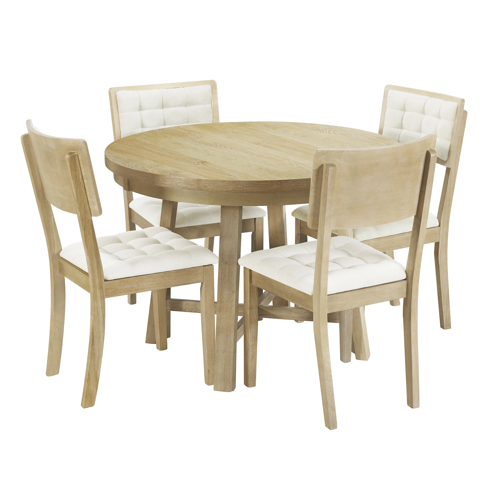 

TOPMAX Rustic 42inch Round Dining Table Set with Cross Legs and Upholstered Dining Chairs for Small Places, Natural