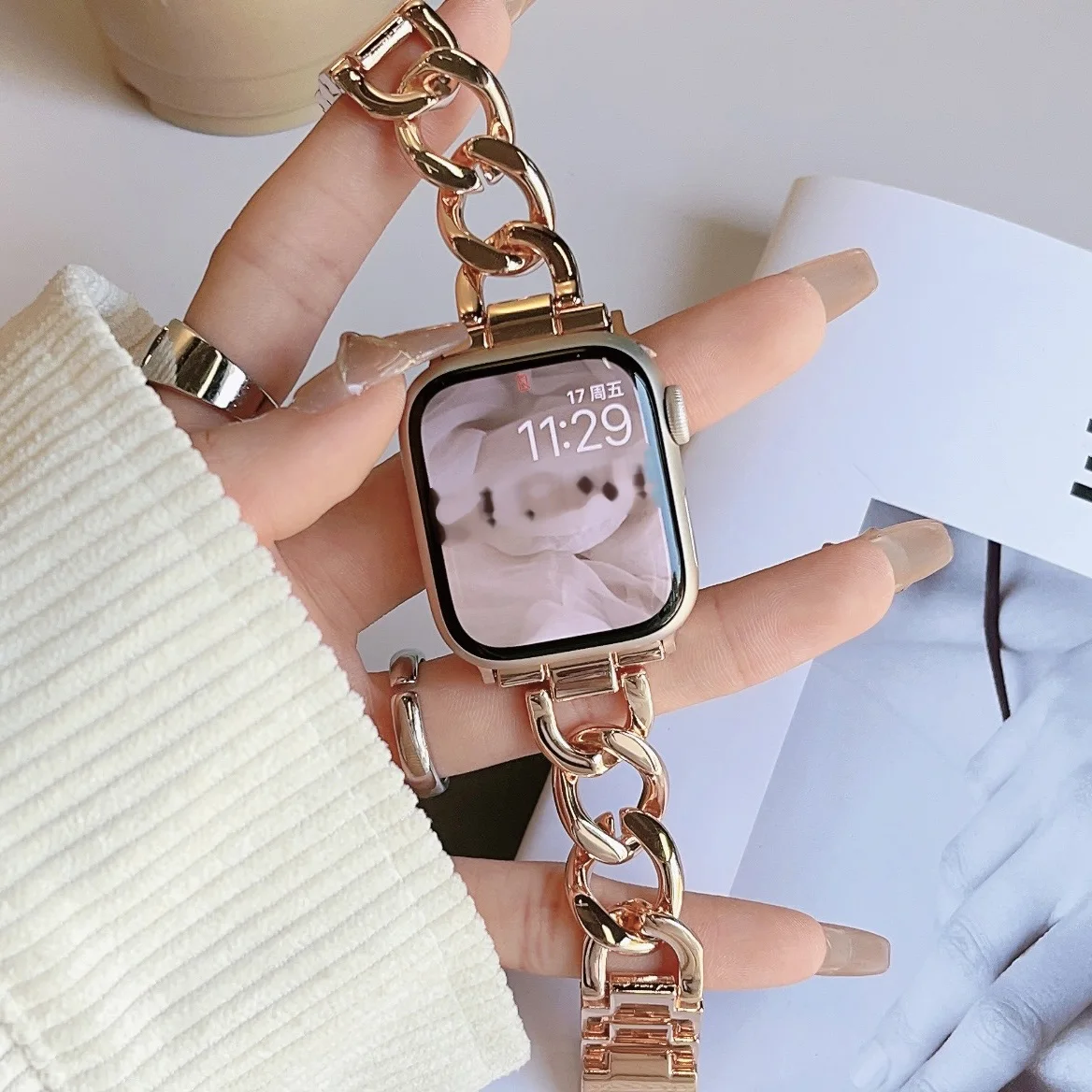 

Металлический ремешок в стиле цепочки для Apple Watch Band Ultra 3, 49 мм, ремешок для iWatch Series 11, 10, 9, 8, 7, SE, 6, 5, 4, 3, 46/45/44/42/41/40 мм