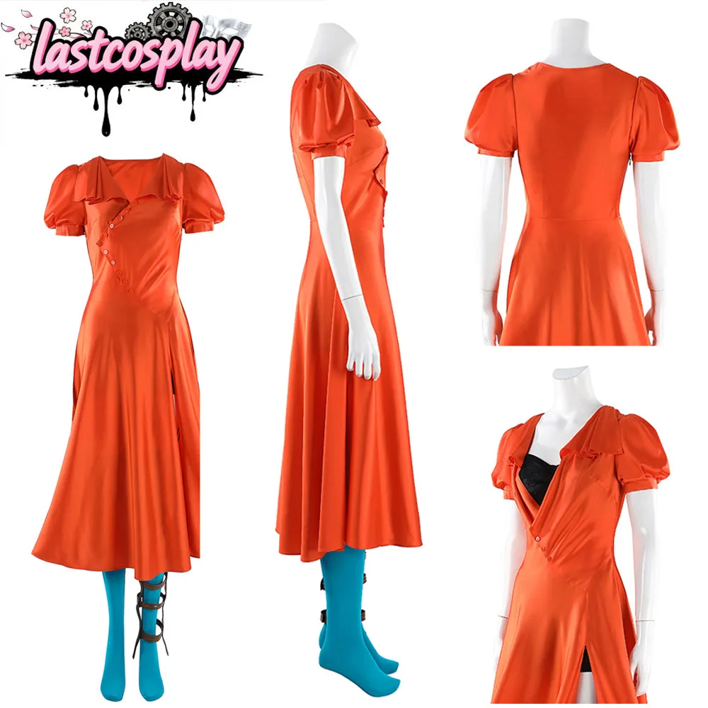 

The Bride Cosplay Costume 2026 Movie Frankenstein Fantasia Orange Dress Stockings Leg Covers Set Halloween Carnival Party Suit