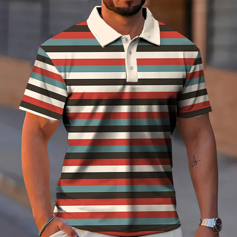 New Striped Men\'s Polo Shirt Summer Casual Short Sleeve T-Shirt For Men Golf Sport Shirts Loose Oversized Polo T-Shirt Top 2024