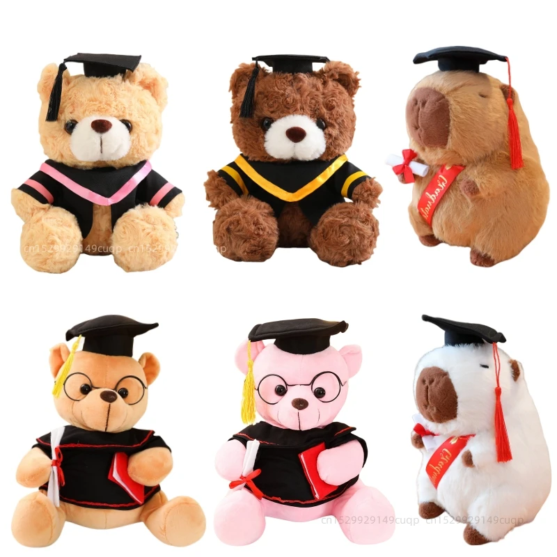 2024 New Graduation Season Animal Plush Doll Wear Bachelor Coat Graduation Certificate Bear Capybara Plush Toy For Students Gift