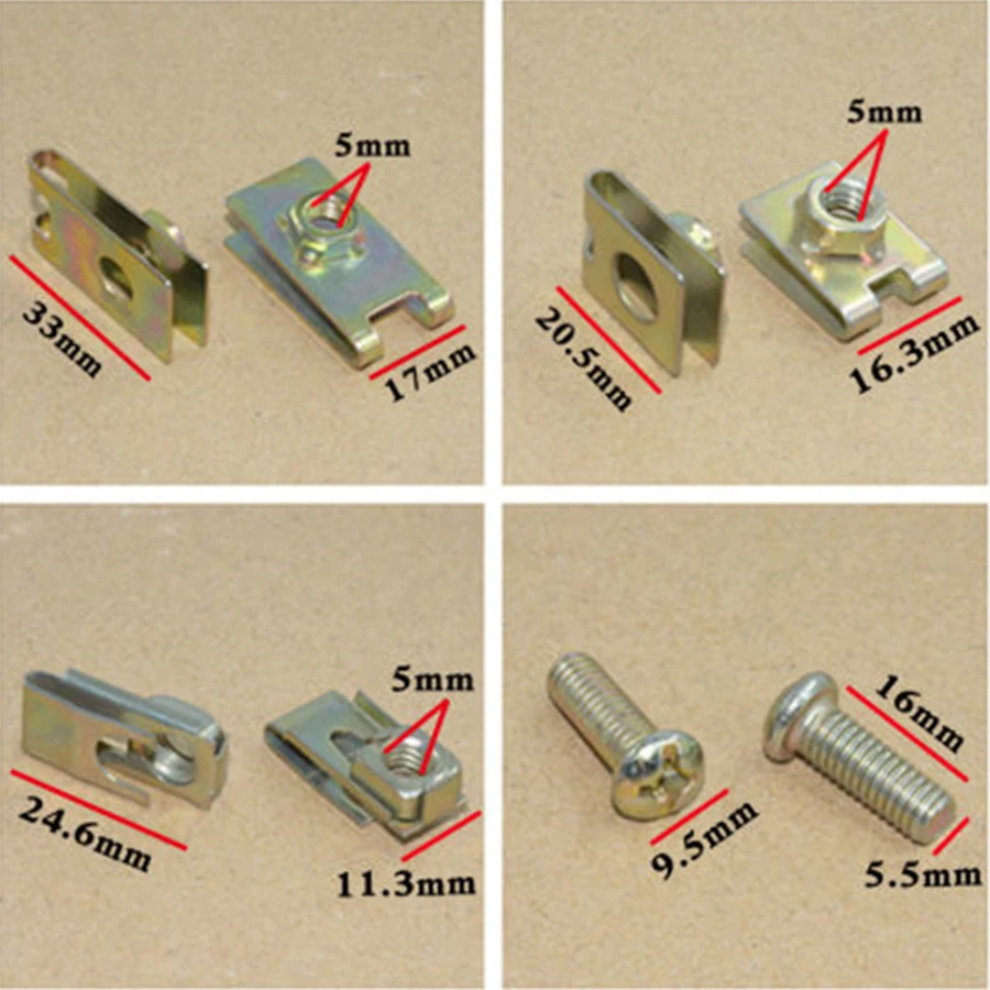 100 stücke Autotür gemischt Auto Befestigungs element u Typ Dichtung Kotflügel Metall clips feste Schraube