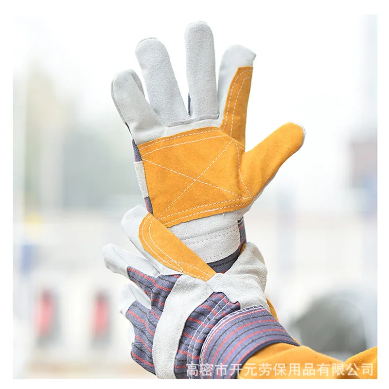 Labor Protection Gloves Welder Cowhide High Temperature Resistance Oil Resistance Electric Welding   Anti-skid Work Gloves