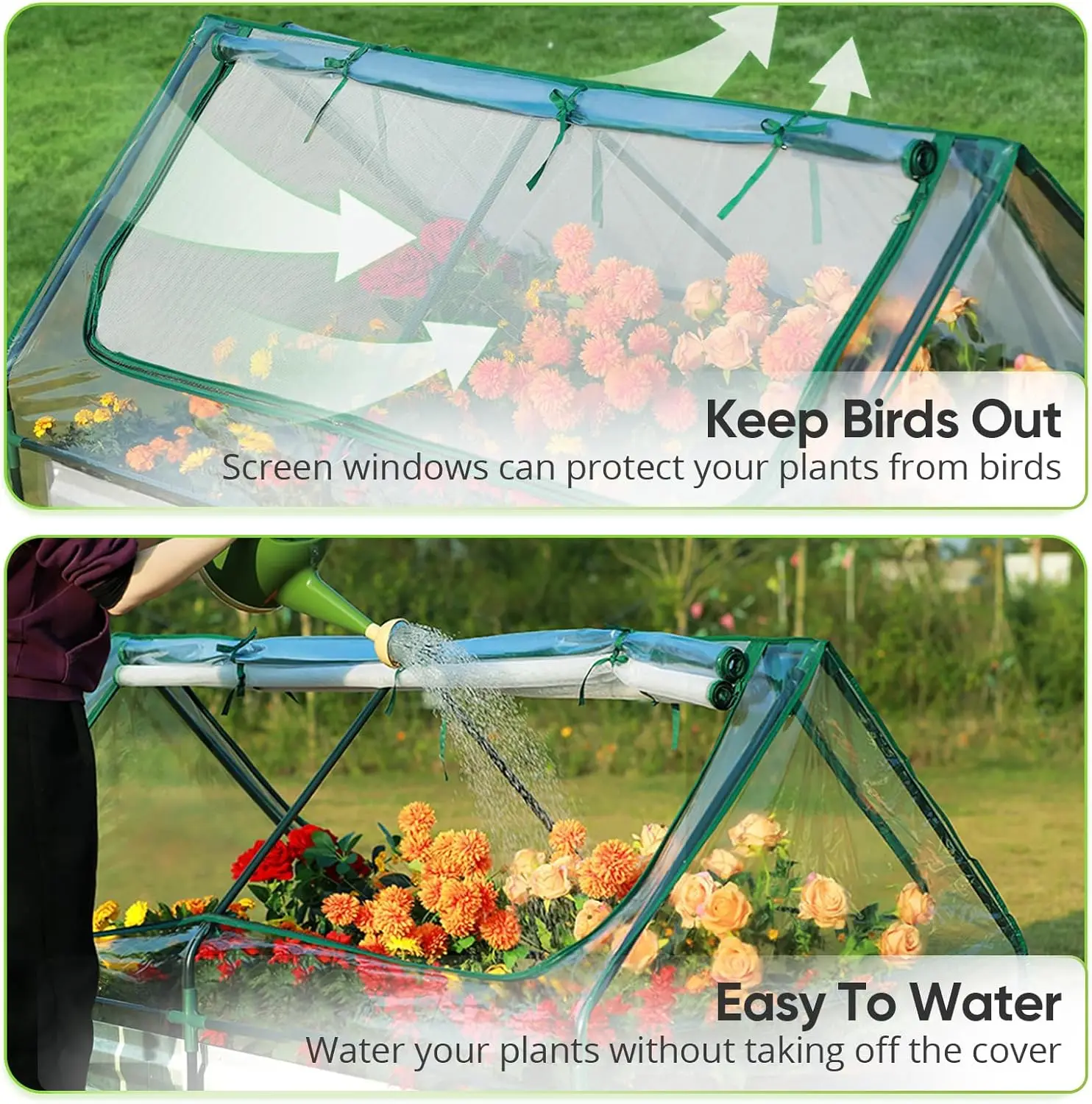 w/ 2 Large Screen Growing Vegetables 6x3x1ft (Clear) Raised Garden Bed with Cover Outdoor Galvanized Metal Planter Box Kit