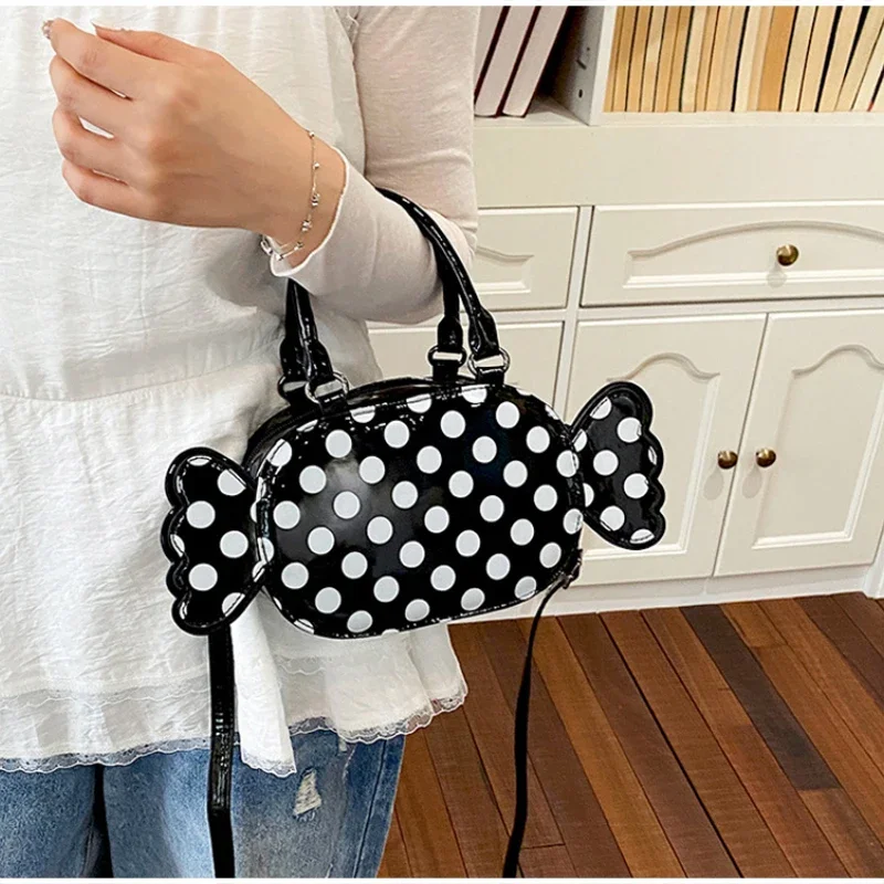Ausgefallene Bonbon-Bartform Gepunktete Crossbody-Schultertasche, Damen-Umhängetasche, Leichte Handytasche, Niedliche Farbkontrast-PU-Handtasche – Detail 19