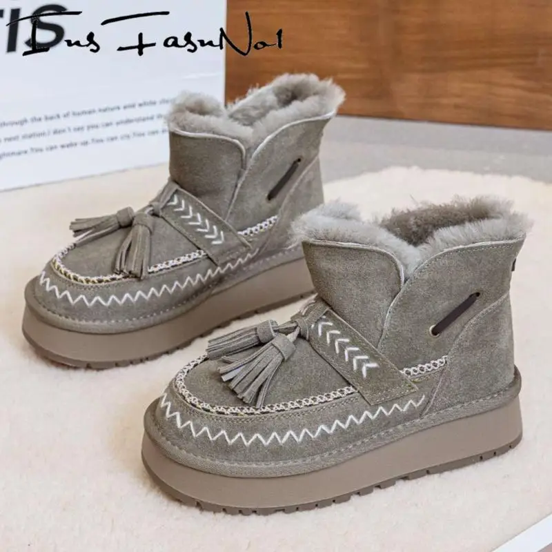 

Зимние плюшевые женские зимние ботинки, модные уличные ботильоны на платформе и массивном каблуке, универсальная повседневная теплая обувь, увеличивающая рост, Mujer