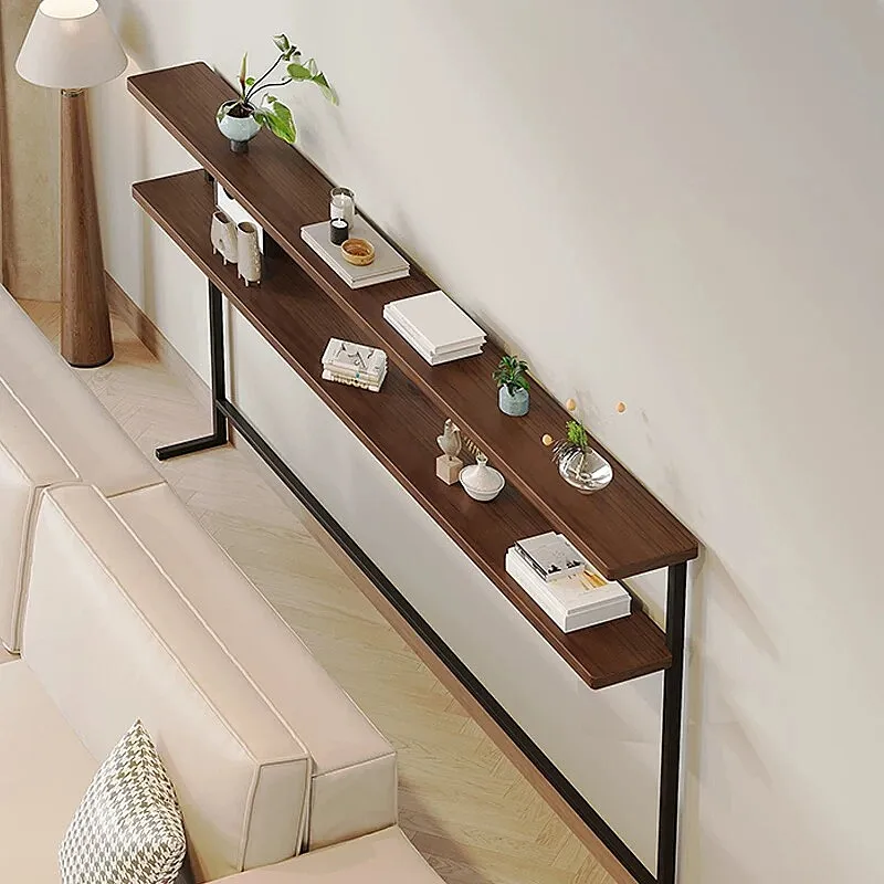 Multifunctional Solid Wood Narrow Console Table Behind Sofa Slim Shelf Radiator Gap Storage Tables Iron Bedside Bookcase Stand