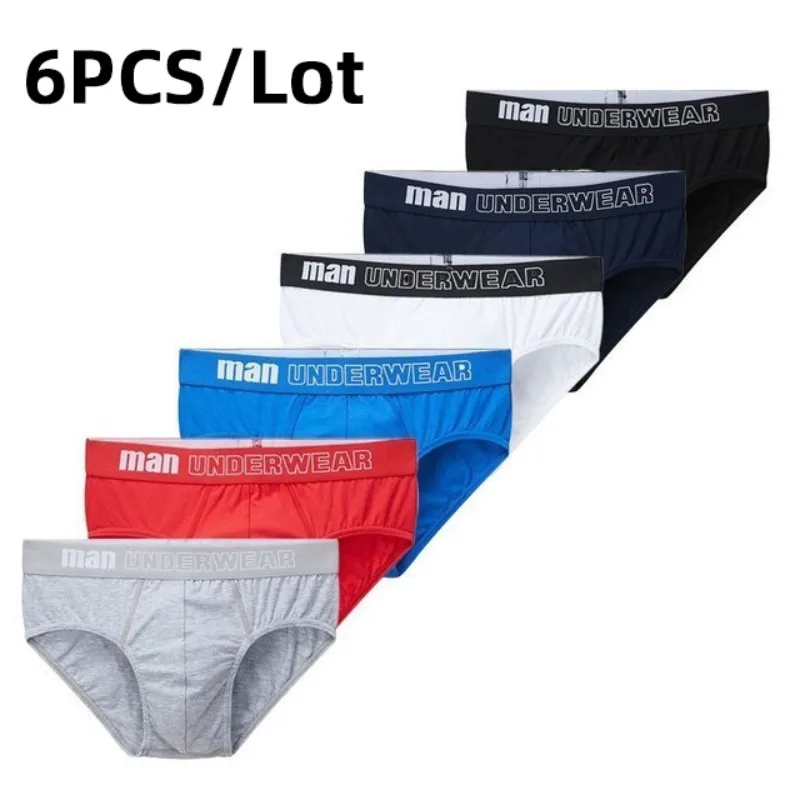 6PCS/Lot Men\'s Cotton Briefs Comfortable Male Briefs Breathable Underwear Cheeky Panties Solid Color Man Underwear Homewear Gift