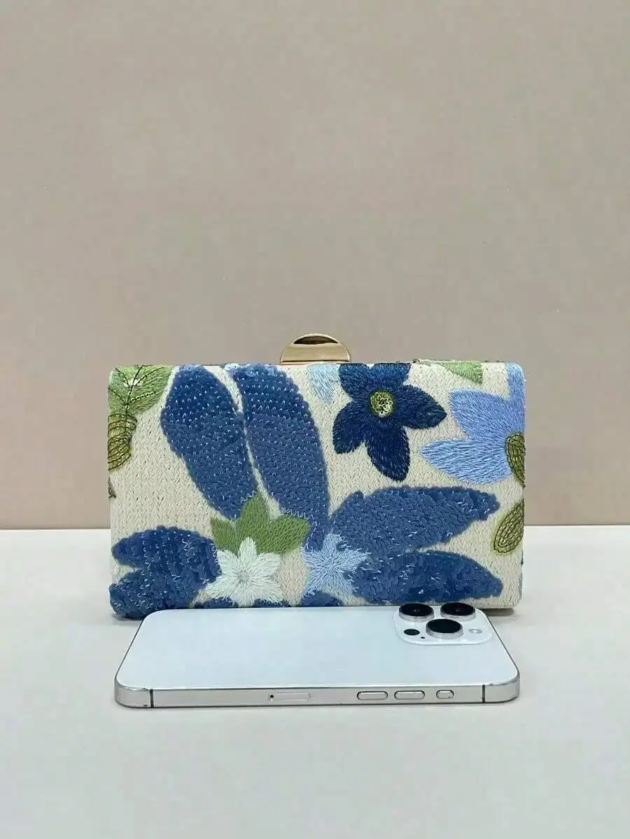 

Sequined Embroidered Floral Clutch Bag For Women Evening Party Wedding Prom