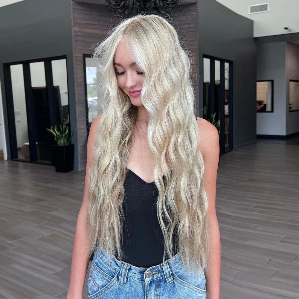 Creamy Blonde Lace Front Wig for Women Glueless Pre-Plucked Straight Heat Resistant Synthetic Hair for Daily Use Highlighted Wig