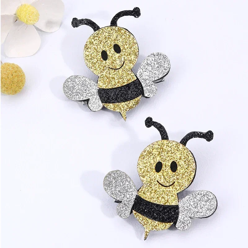 ncmama 2Pcs/set Cute Bee Ladybug Hair Clip For Baby Girls Glitter Butterfly Hair Pin Barrettes Kids Headwear Hair Accessories