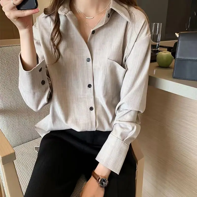 

Long Sleeve Shirts Womens Cotton Oversized Button Down Tops Relaxed Fit Neutral Boyfriend Style Spring Daily Casual Streetwear