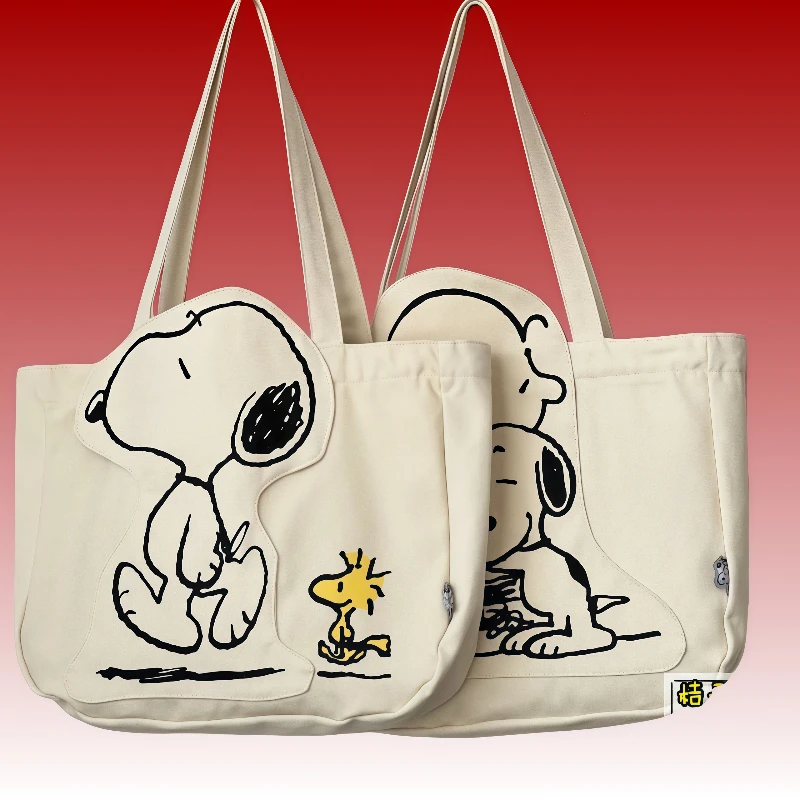 

New Anime Peripheral Cartoon Fashion Snoopy Canvas Shoulder Bag Casual Cute Large Capacity Female Student Tuition Crossbody Bag