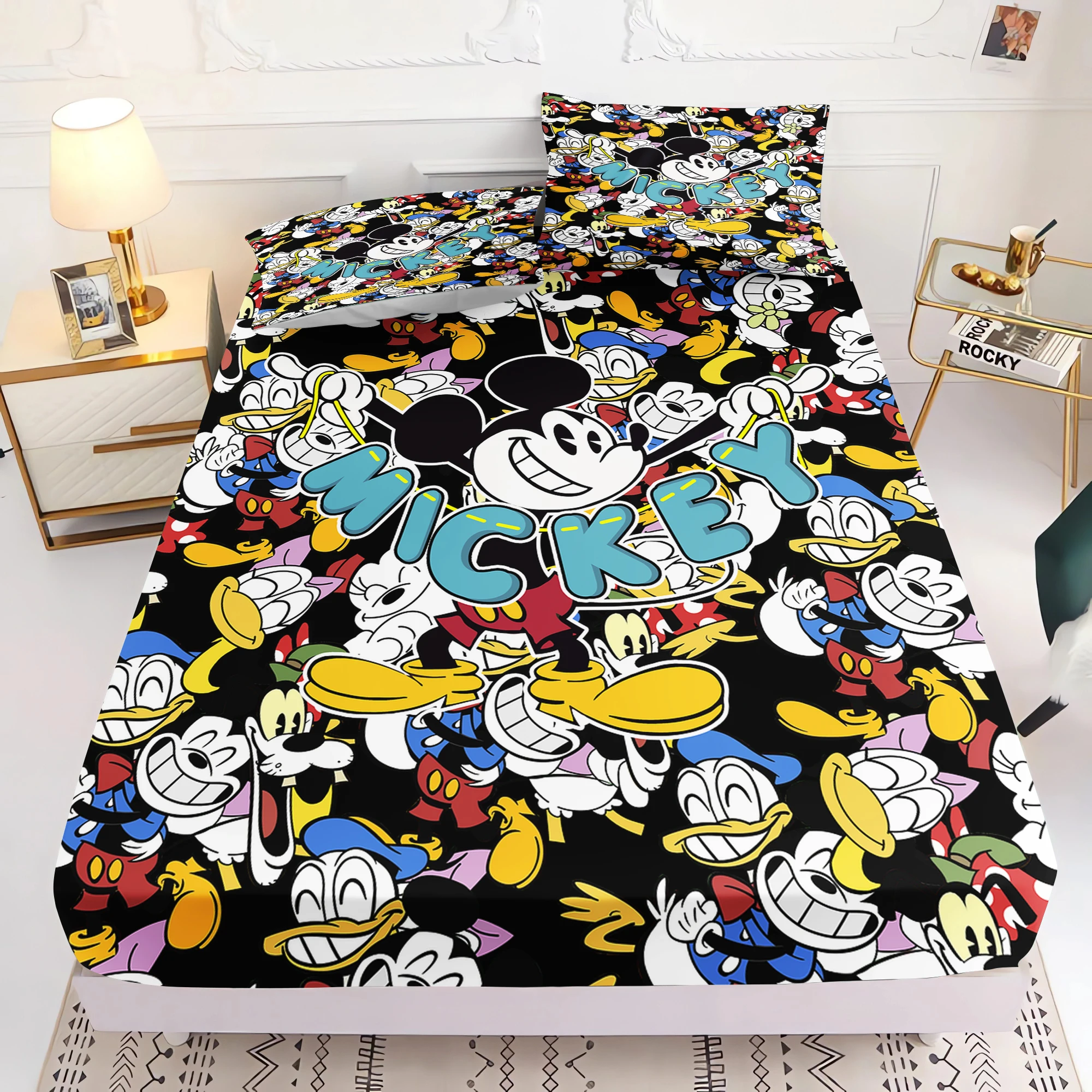 

Комплект постельного белья с Микки, 2/3 шт., простыня с принтом, 100% полиэстер, домашний декор в стиле аниме, подходит для детей и взрослых