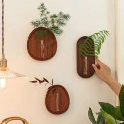 Chinese solid wood wall hanging flower decoration Creative DIY combination wooden vase Zen wall decoration