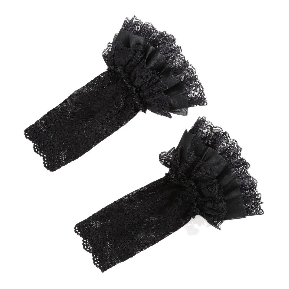 1pair Fashion Muti-Layer Fingerless Gloves Lace Long Horn Cuffs Mesh Flared Sleeves Clothing Accessories Girls