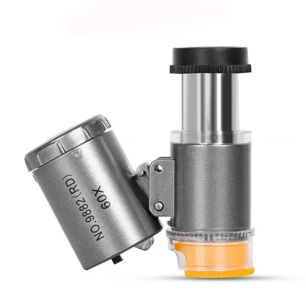 Portable 60X Mini Pocket Microscope Identification Antique Handheld Magnifying Glass LED UV Light