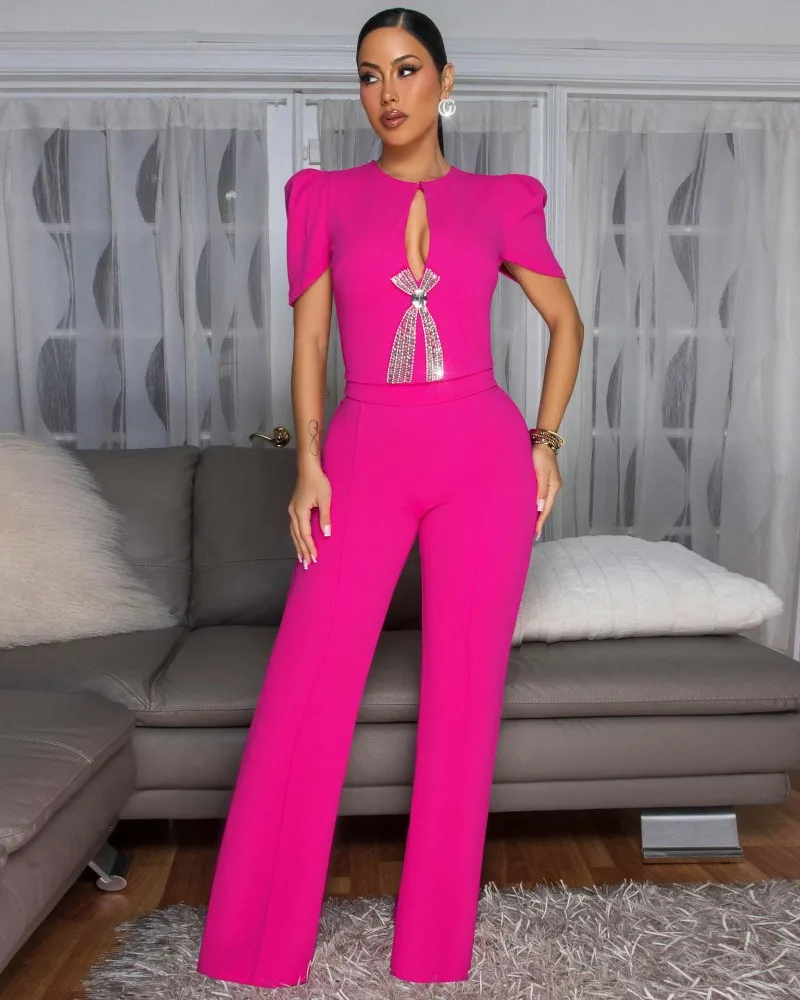 GUWU Fashion Street Donna Manica corta Tute a gamba larga 2025 Estate O-Collo Abiti sexy per feste di compleanno Pagliaccetti per abiti interi