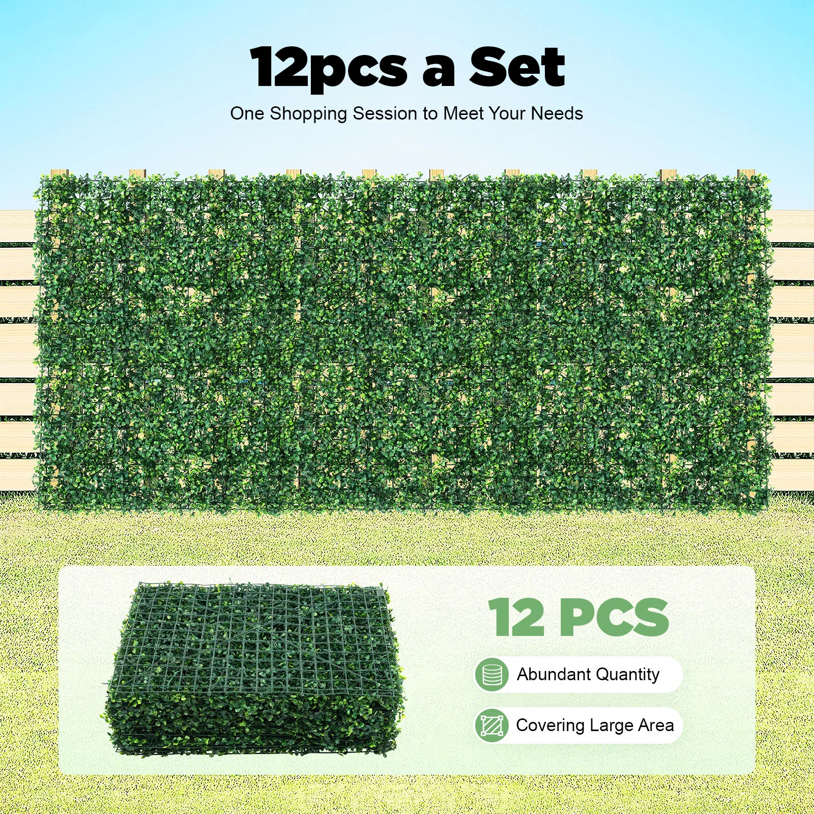 12Pcs Artificial Mat Panel Artificial Boxwood Panels Square Topiary Hedge Plant Privacy Hedge For Outdoor Indoor Gardens Walls