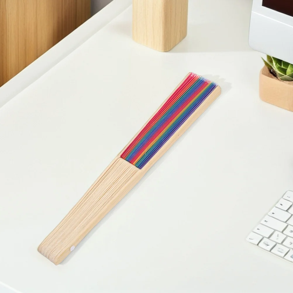 

5Pcs Handheld Folding Fan Rainbow Design Smooth Foldable Fan for Dancing Cosplay Parade Decorative Accessory