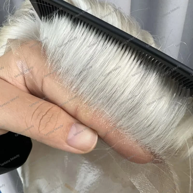 Натуральная линия волос 60RY, белые мужские парики, 100% плотность, мужской капиллярный протез, толщина 0,06 мм, парики из искусственной полиэтиленовой основы для мужских волос