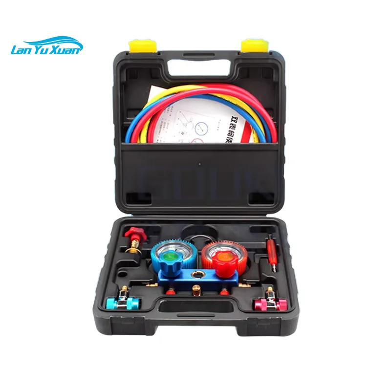 

4 Way AC Manifold Gauge Set Refrigeration Charging Kit R134a R134 R410A R404A R22 W/Hoses Coupler Adapters