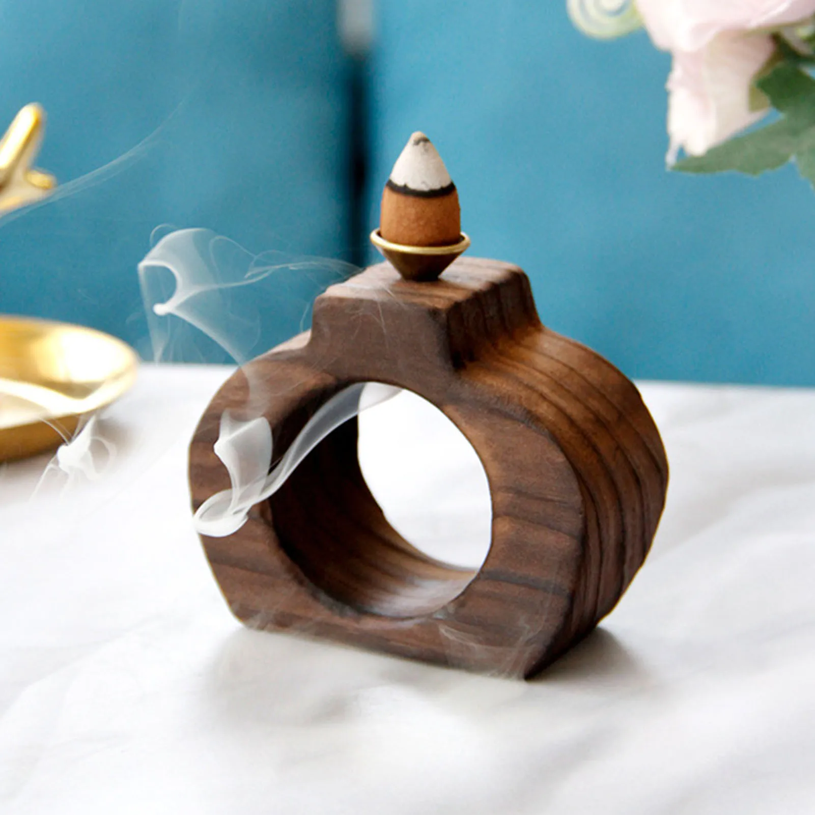 Black Wooden Backflow Incense Burner Eid Mubarak Candle Holder 2024 Ramadan Decoration For Home Islamic Muslim Party Decor