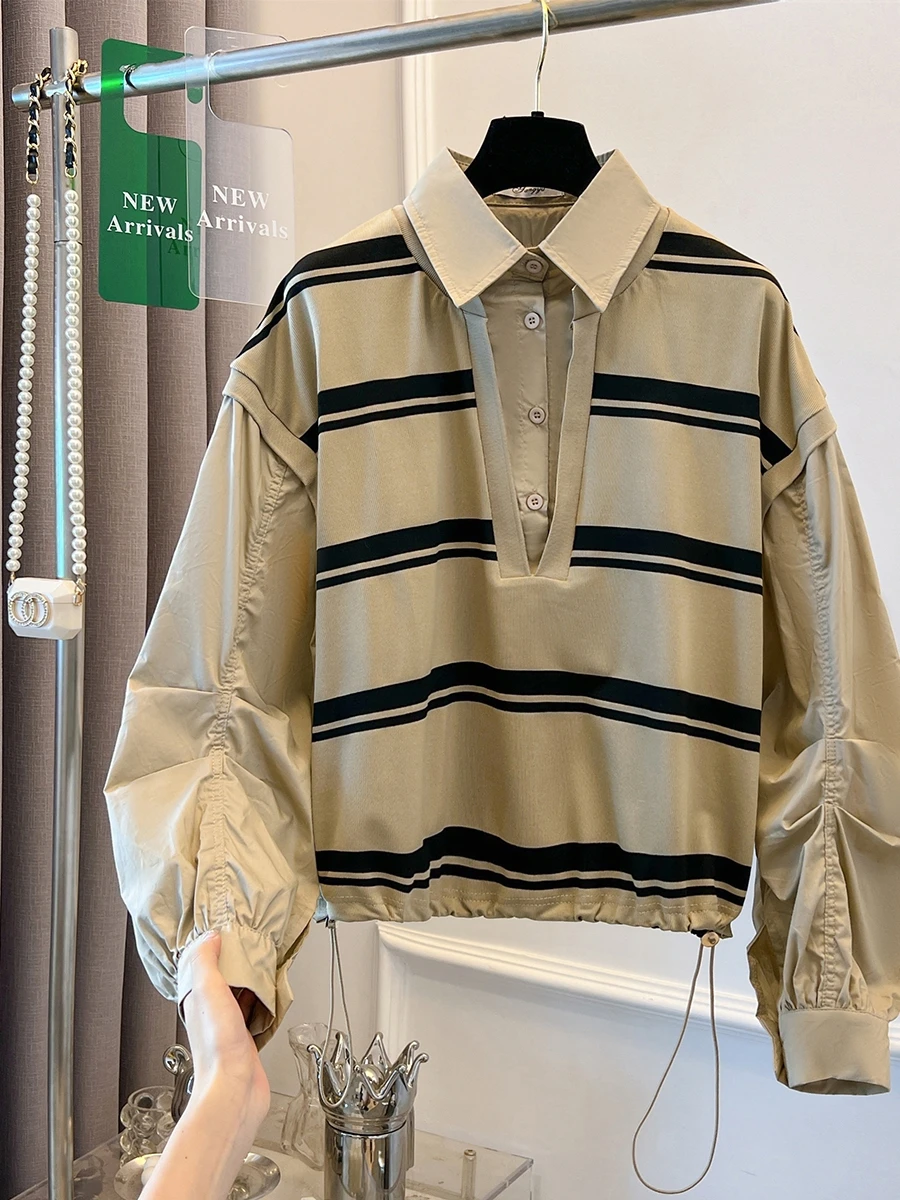 Couleur Blo rayé irt femmes printemps automne Design Sensation Dstring coton Long Sve Faionable haut