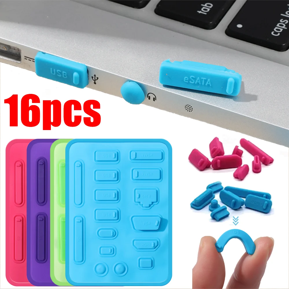 16 قطعة سيليكون مكافحة الغبار المقابس منفذ البيانات USB حامي مجموعة الكمبيوتر المحمول العالمي USB الغبار التوصيل PC واجهة الكمبيوتر غطاء مقاوم للماء
