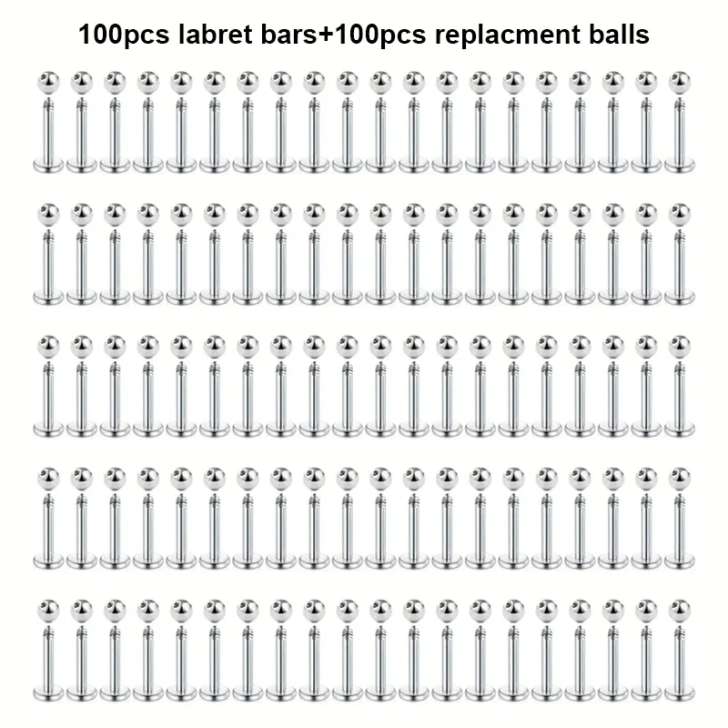 200pc/set Stainless Steel Screw Labret Bar Loose Parts Lip Piercing Punk Helix Body Piercing Repacement BALLS Body Jewelry Gift
