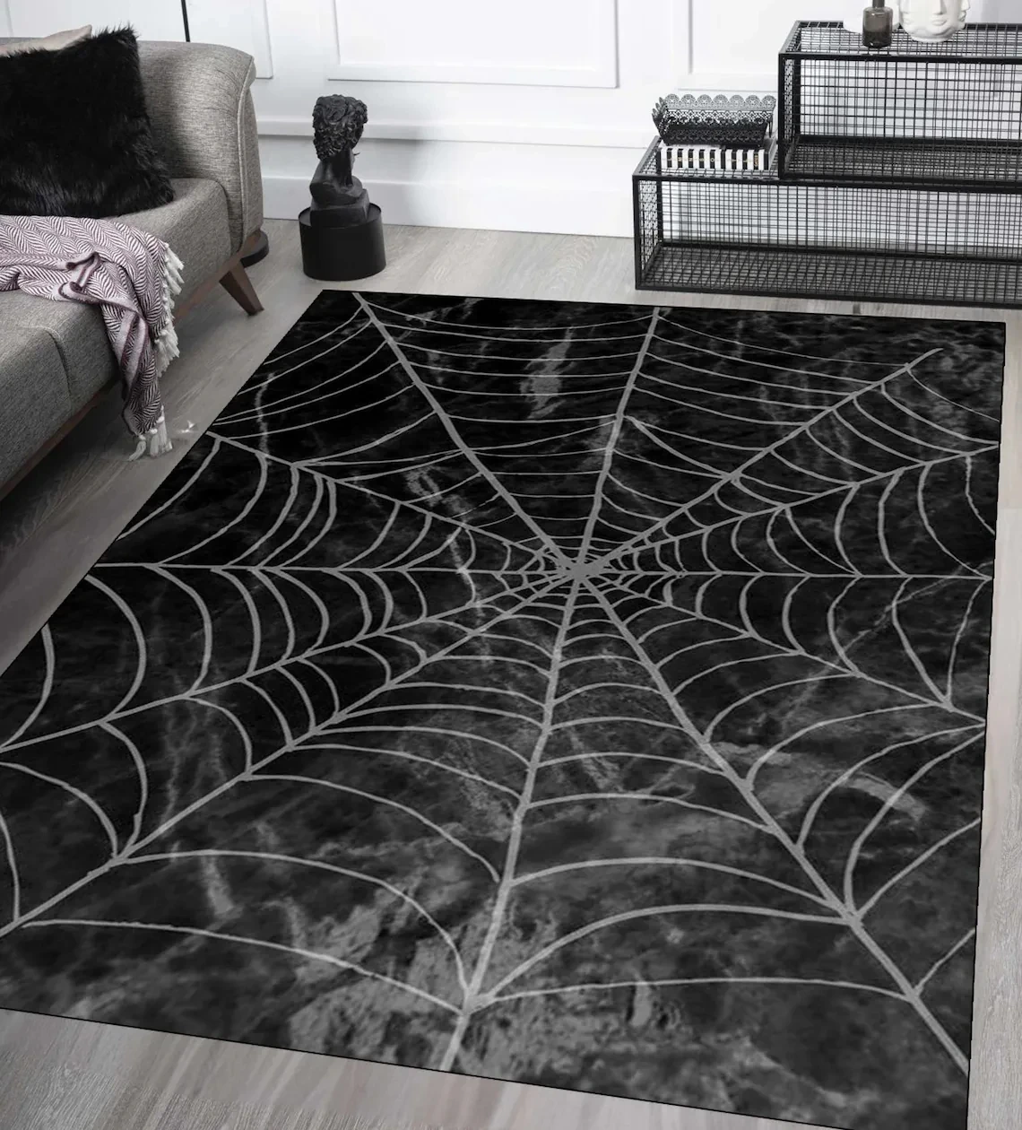 Gothic Red and Black Spiderweb Area Rug, Soft Non-Slip Indoor Outdoor Floor Mat for Bedroom and Living Room Decor - view 4