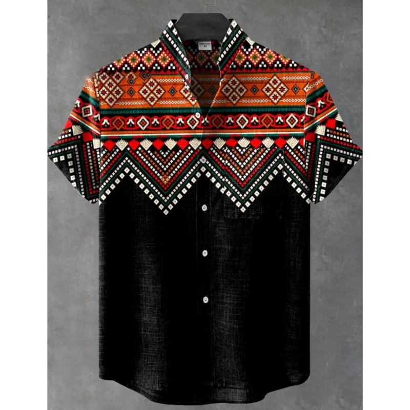 

Standard Hawaiian Linen Shirt Men's Summer 3D Printed Short Sleeve Casual Fashion Top With Lapela button above shirt