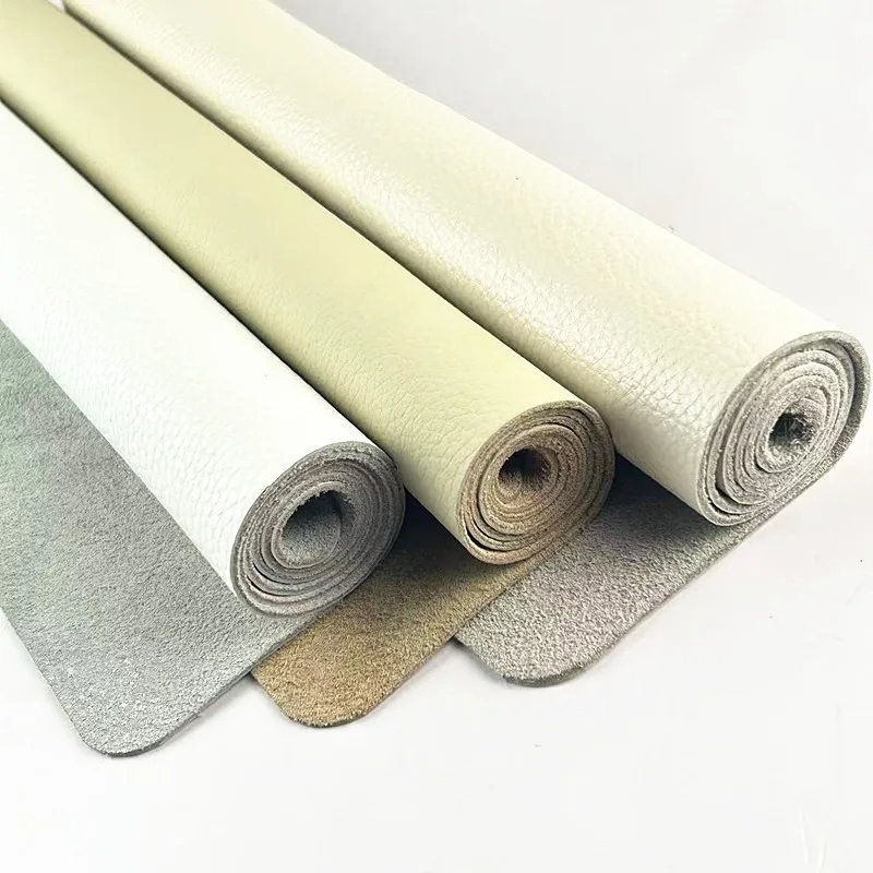 White Cowhide Genuine Leather, First Layer Beige Leather Fabric, Bedside Soft Leather Sofa Fabric Wholesale