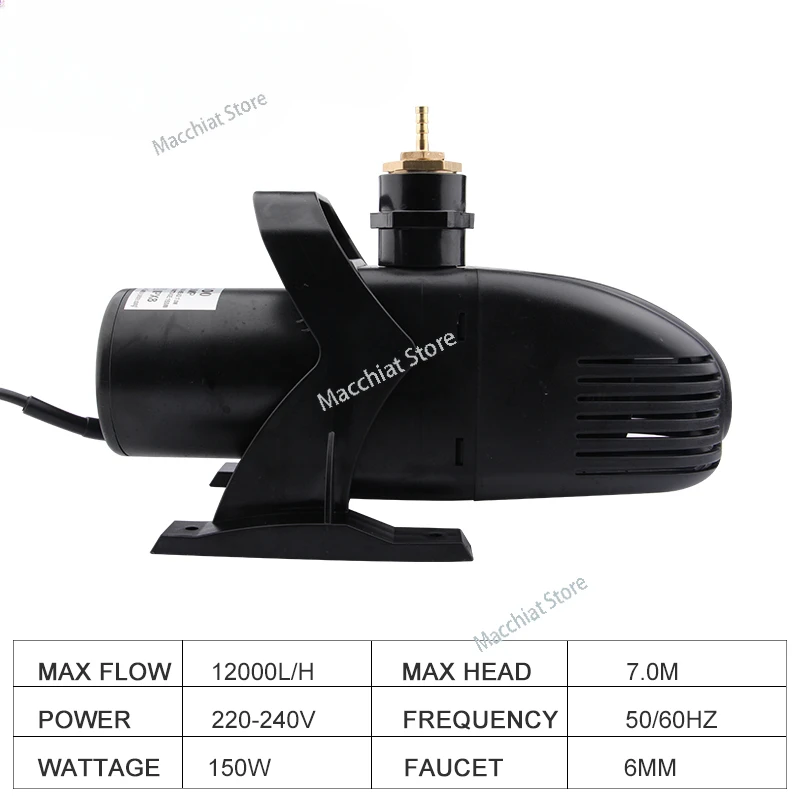 150W Submersible Pump 12000L/H Head 7m  Fountain  Filter Fish Pond Aquarium Water  220-240V Outlet Size 6mm