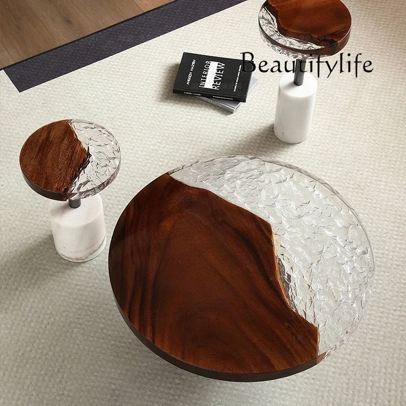 

French style Epoxy Design Coffee Table Modern Centerpiece Marble Center Living Room Side Table Small Round Luxury Stolik Kawowy