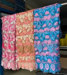 3D Appliques Embroidered Tulle Mesh Lace Soft African French Net Fabric Sewing Occasional Wear With Stones