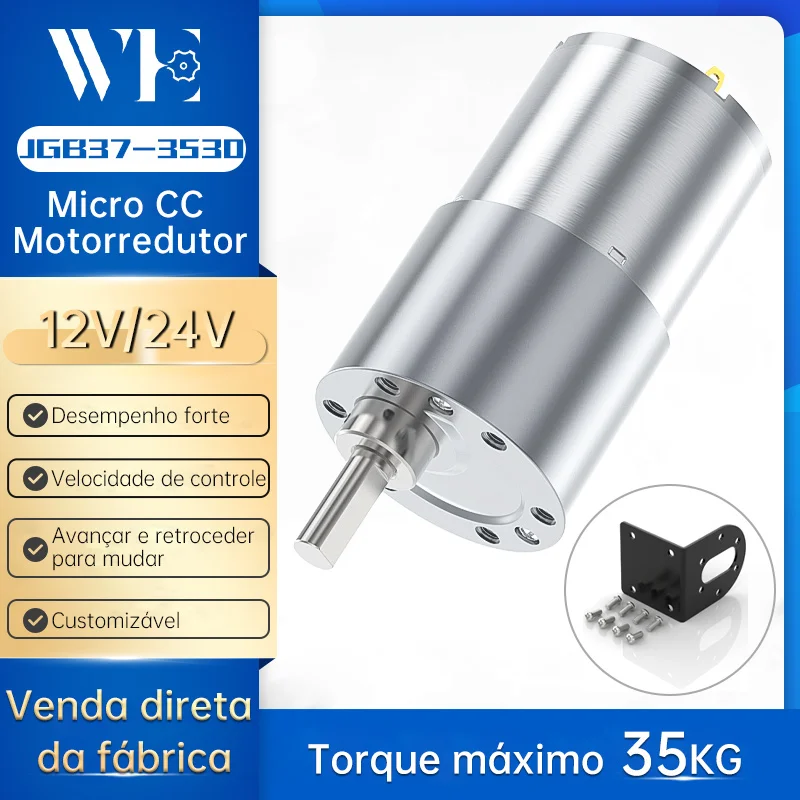 Motorredutor DC JGB37-3530 12/24V com Caixa de Engrenagens Totalmente Metálica 37mm, 4-1600 RPM, Motor de Alto Torque com Eixo Excêntrico