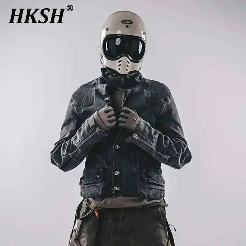 

HKSH Spring Autumn New Men's Slim Waste Land Techwear Geometric Deconstruction Short Stand Collar Jackets Chic Punk Coats HK2915