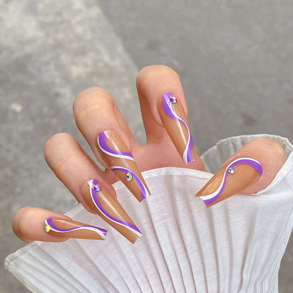 

48Pcs Coffin Shape False Nails Bright Color Long Fake Nail Tips for DIY Home Salon Nail Art Decoration Supplies