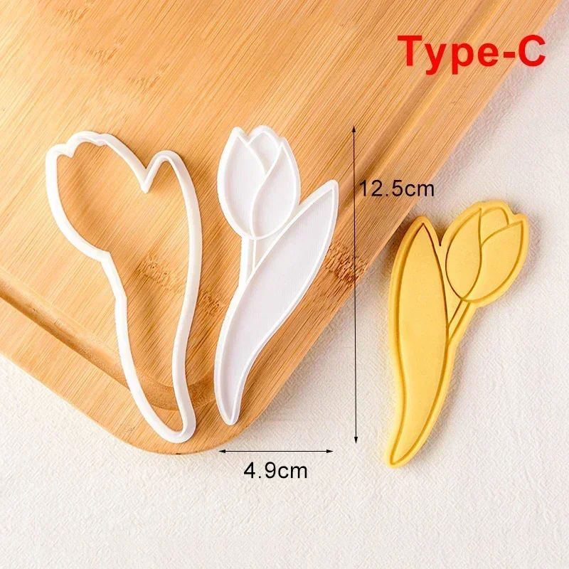 Mother\'s Day Large Size Tulip Cookie Cutters Flower Bouquet Frosting Biscuit Fondant Embossing Mold Handmade Baking Tools