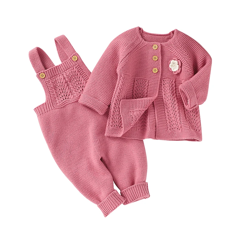 Winter Warm Knitted Baby Girls Clothes Sets Autumn Long Sleeves Floral Jackets+Rompers Newborn Infant Kids 2pcs Outfits Costumes