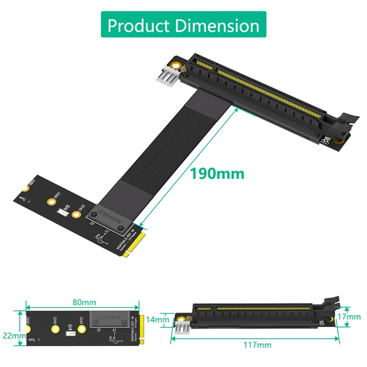 T85C Riser Cable M.2 NVME to PCIE X16 Adapter Graphics Extension Cable 90 Degree PCI Express 3.0 16X to M Key Riser Cable A