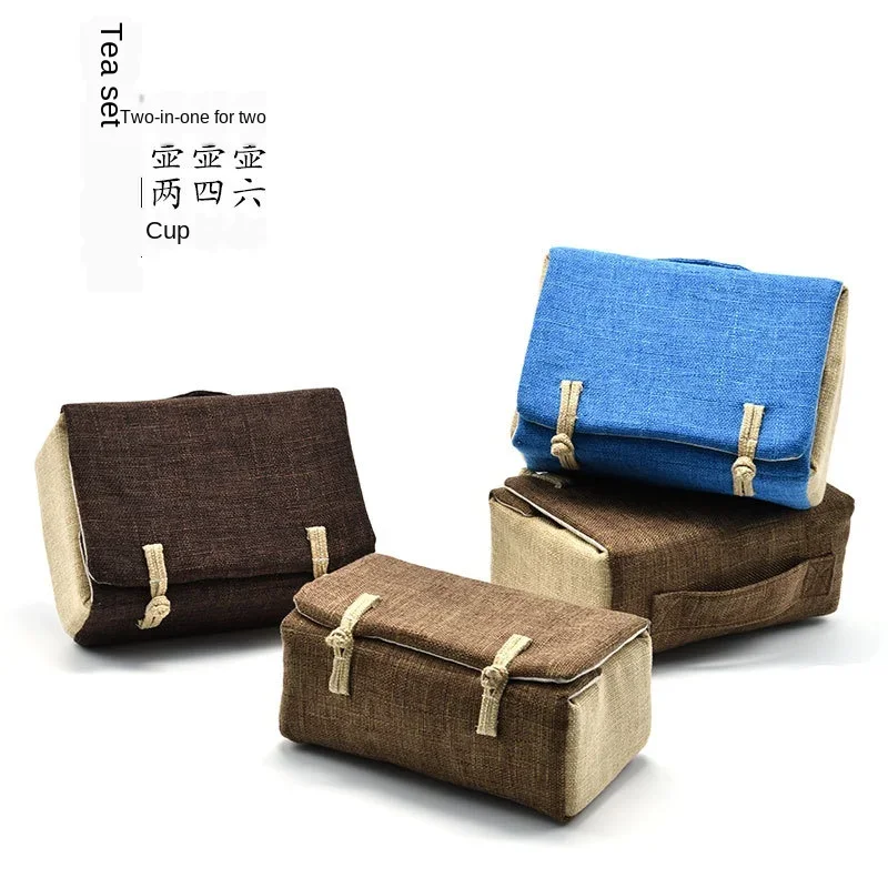 Outdoor Travel Teaware Storage Bag Linen Material Tea Cozies Portable For 2 Teapots 2/4/6 Cups Buckle Design Hand Bag