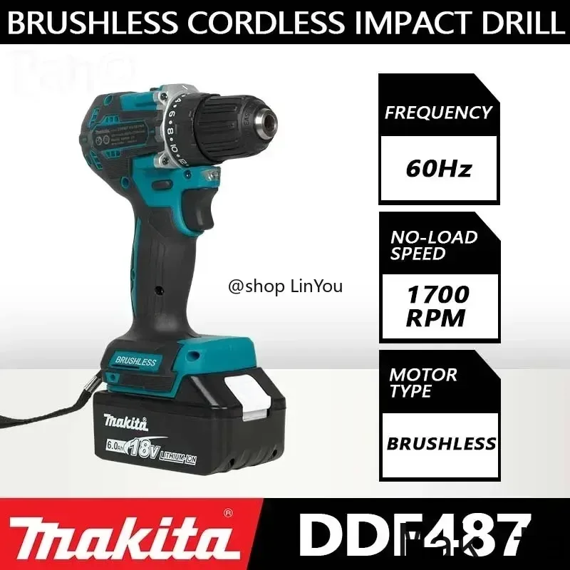 

Makita DDF487 10mm Brushless 18V Lithium Rechargeable Percussion Drill Household Hand Drill High Torque Electric Screwdriver